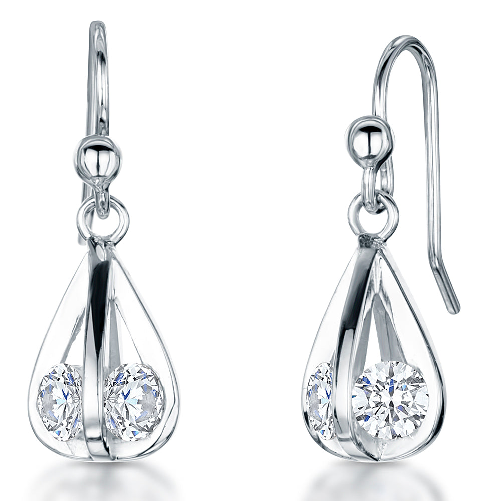 Sterling Silver 'Cage' Style Drop Earring With Outward Facing Cubic Zirconias JOOLS by Jenny Brown