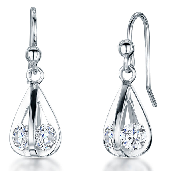 Sterling Silver 'Cage' Style Drop Earring With Outward Facing Cubic Zirconias JOOLS by Jenny Brown