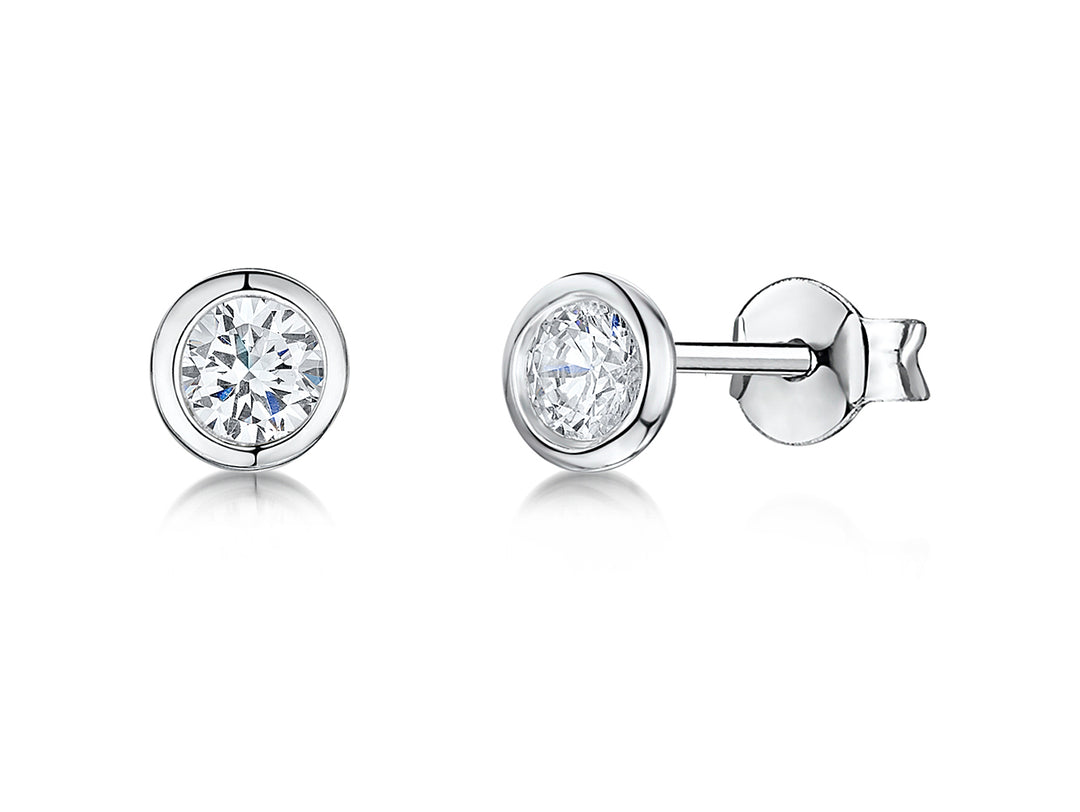 Sterling Silver Rubover Stud With 4mm Cubic Zirconia JOOLS by Jenny Brown