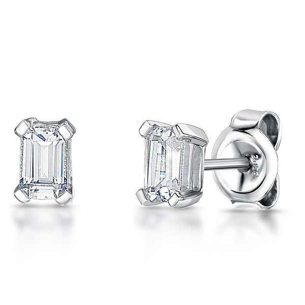 Sterling Silver Stud Earring With Emerald Cut Cubic Zirconia JOOLS by Jenny Brown