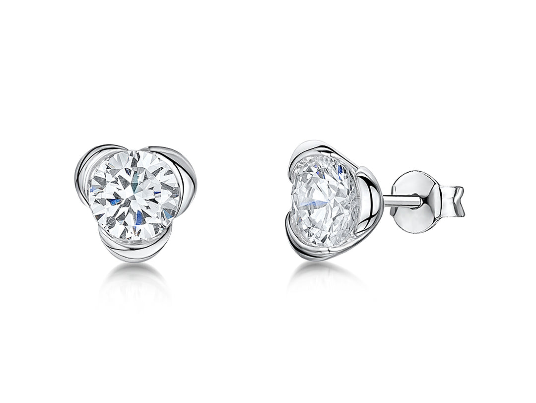 Sterling Silver Flower Stud With 3 Petals And Cubic Zirconia JOOLS by Jenny Brown