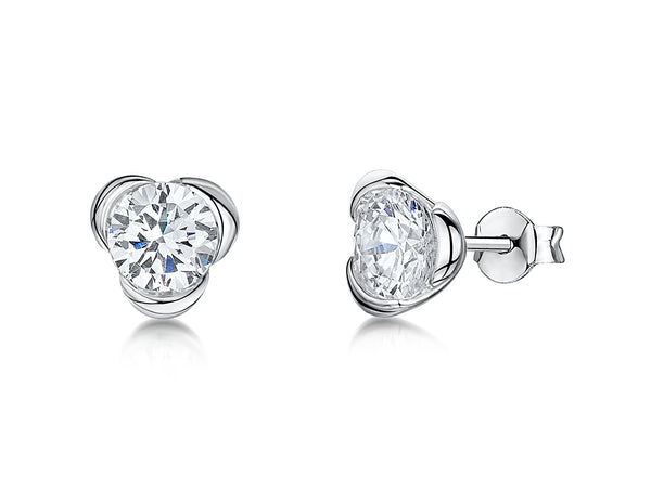 Sterling Silver Flower Stud With 3 Petals And Cubic Zirconia JOOLS by Jenny Brown