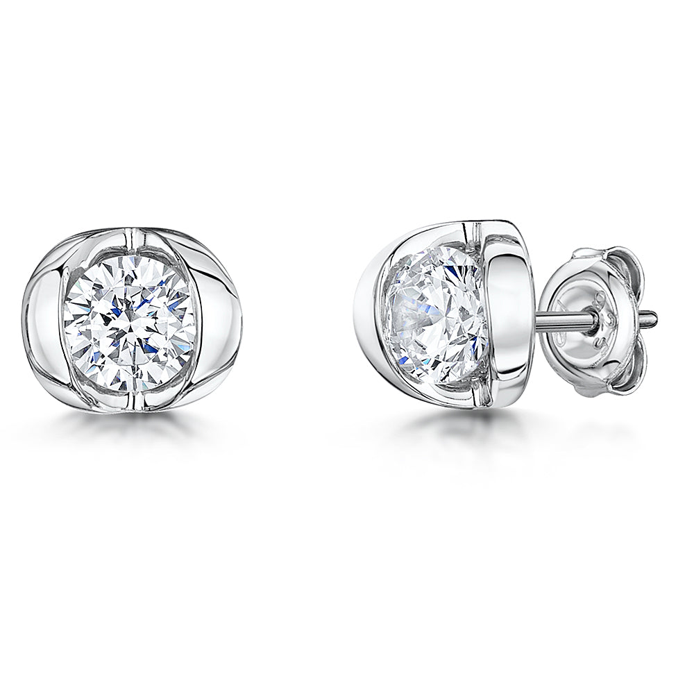 Sterling Silver Stud Earrings With Cubic Zirconias In A Split Setting JOOLS by Jenny Brown