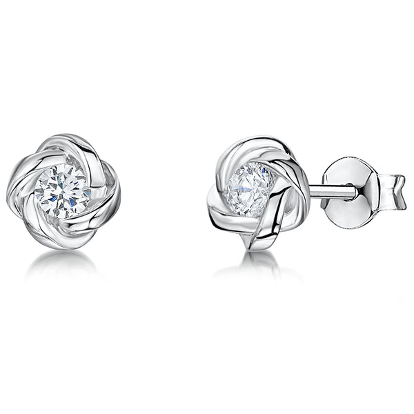 Sterling Silver Woven Surround Stud Earring-JOOLS by Jenny Brown