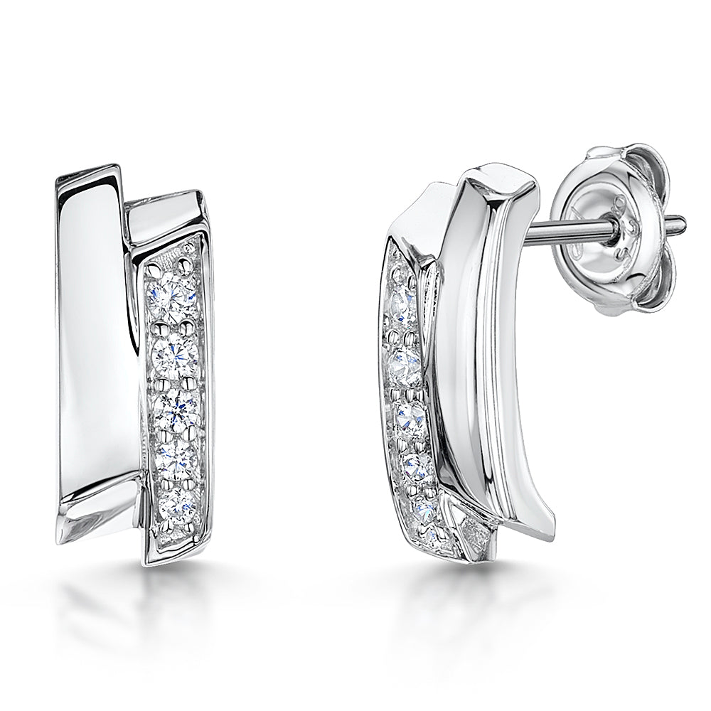 Double Rectangular Bar Earring With Half Pave Cubic Zirconias JOOLS by Jenny Brown