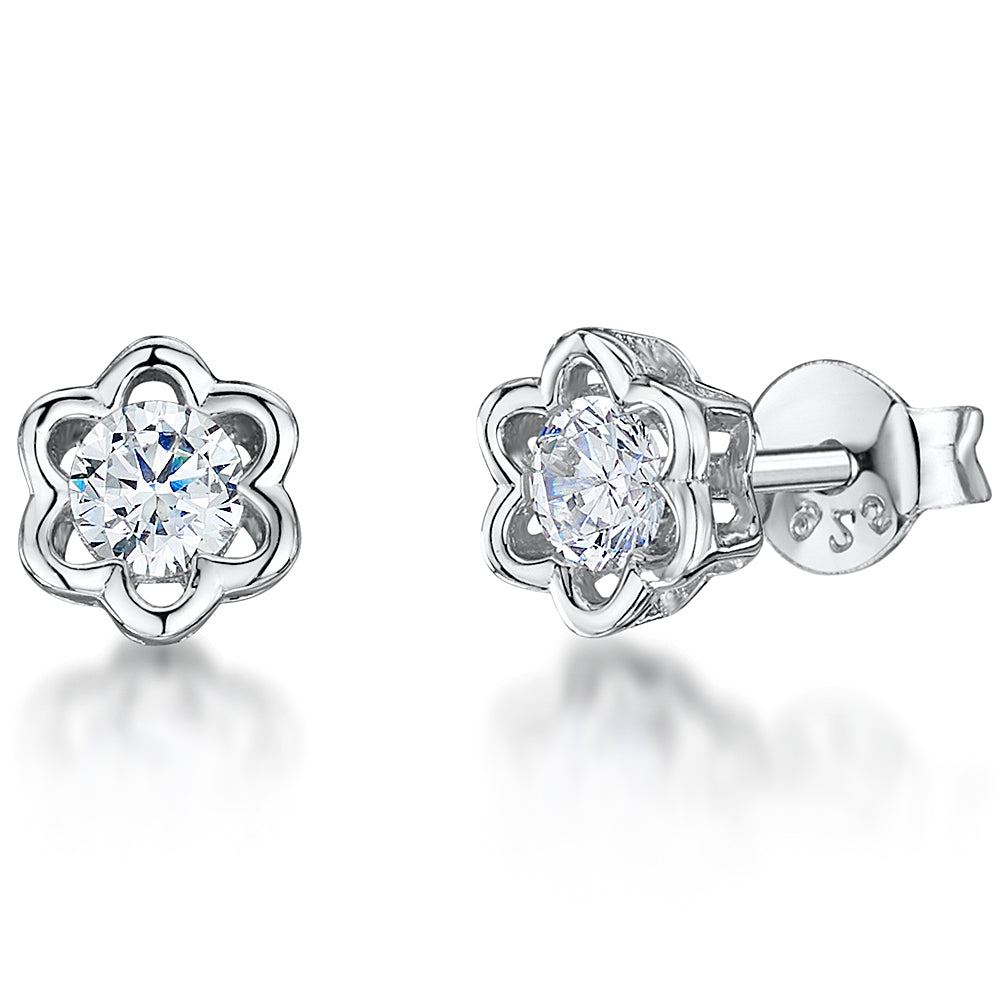 Sterling Silver Cutout Flower Stud Earring With Cubic Zirconias JOOLS by Jenny Brown
