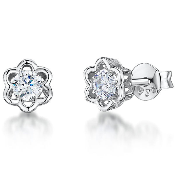 Sterling Silver Cutout Flower Stud Earring With Cubic Zirconias JOOLS by Jenny Brown