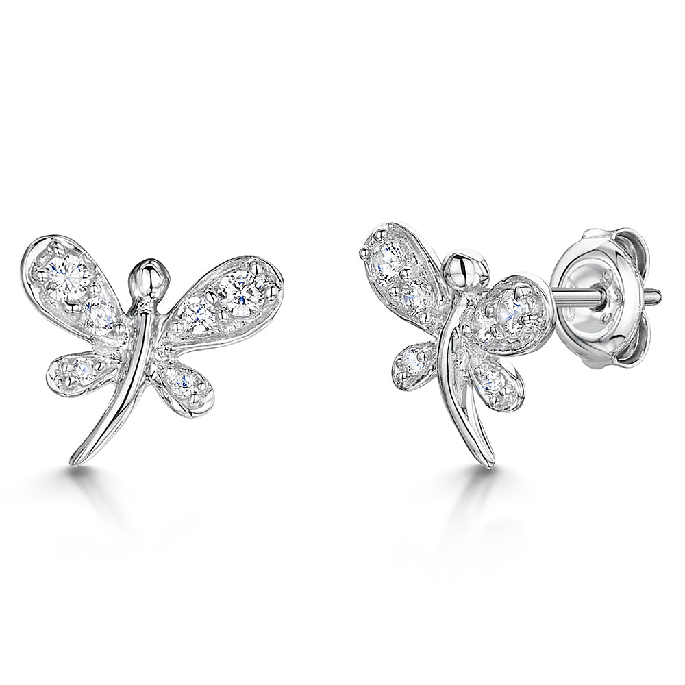Sterling Silver Dragonfly Earrings - Set With Cubic Zirconia StonesEarrings - JOOLS By Jenny Brown