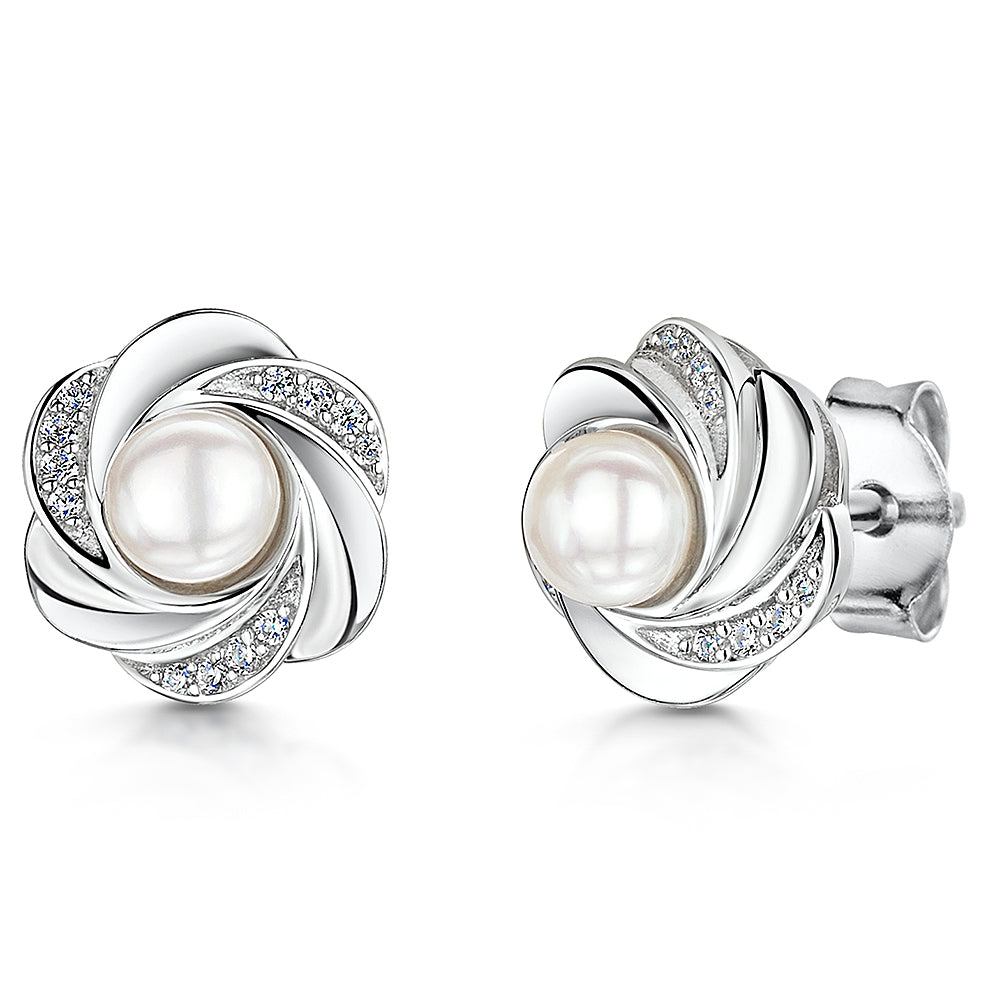 STERLING SILVER AND PEARL EARRINGS SET WITH WHITE ZIRCONIA SURROUNDEarrings - JOOLS By Jenny Brown