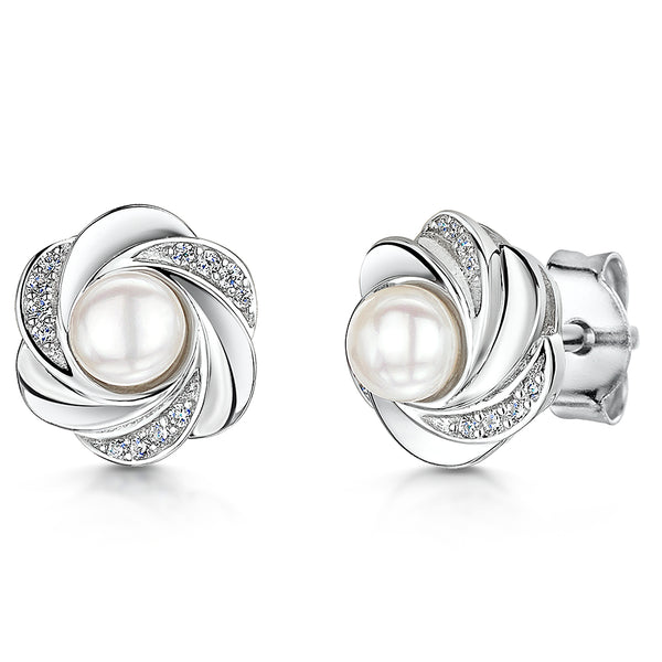 STERLING SILVER AND PEARL EARRINGS SET WITH WHITE ZIRCONIA SURROUNDEarrings - JOOLS By Jenny Brown