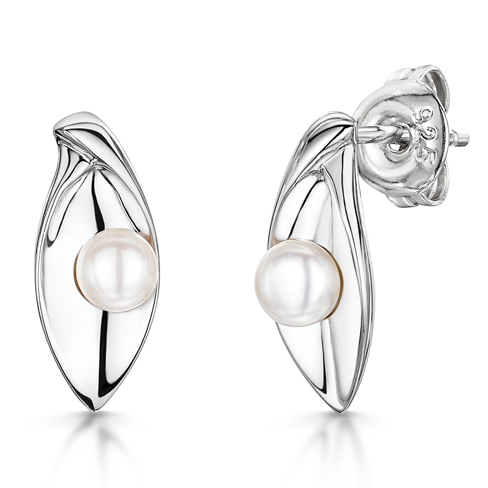 Sterling Silver And Pearl Earrings Marquise Shape Earrings - JOOLS By Jenny Brown