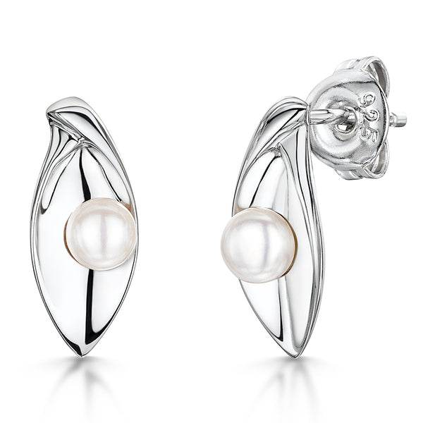 Sterling Silver And Pearl Earrings Marquise Shape Earrings - JOOLS By Jenny Brown