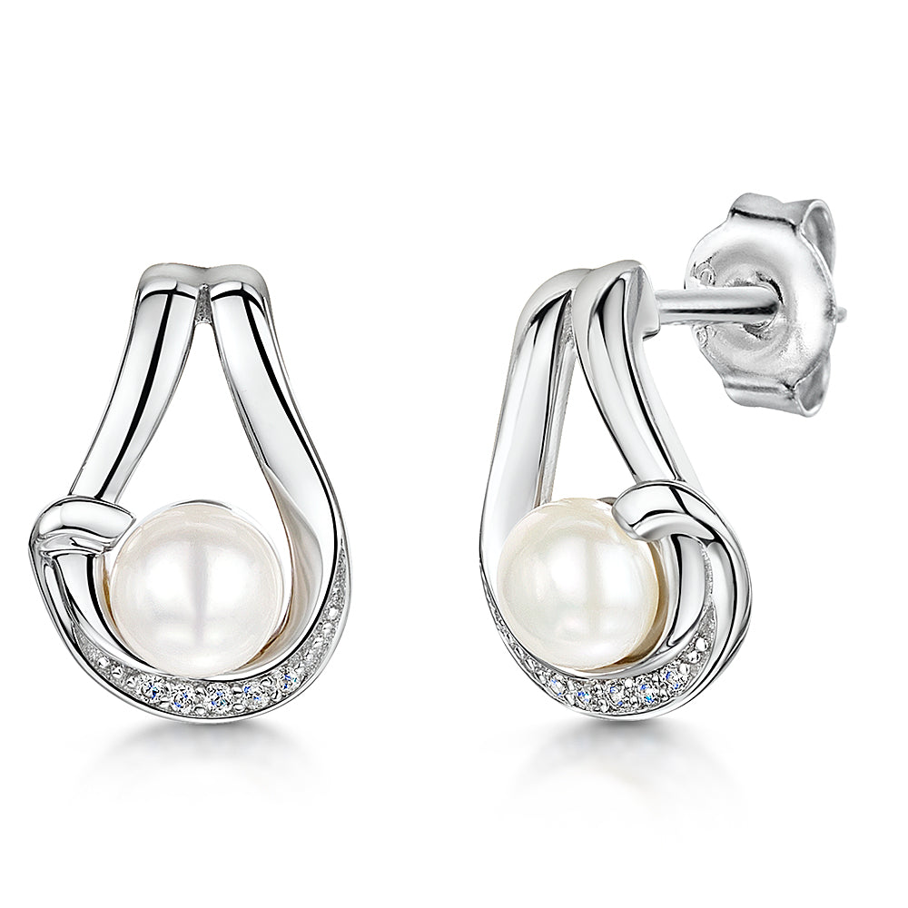 STERLING SILVER AND  PEARL EARRINGS IN AN OPEN LOOP SETTING Earrings - JOOLS By Jenny Brown