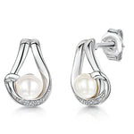 Load image into Gallery viewer, STERLING SILVER AND  PEARL EARRINGS IN AN OPEN LOOP SETTING Earrings - JOOLS By Jenny Brown
