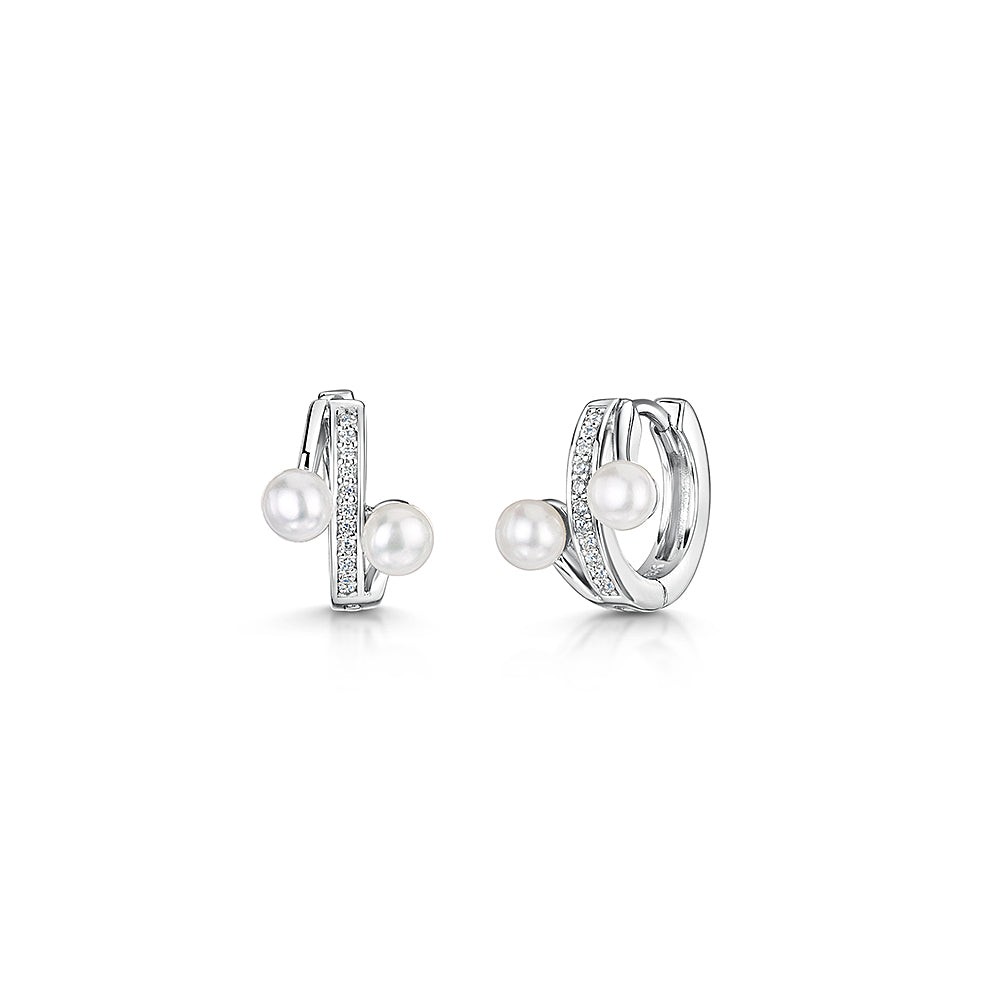Sterling Silver, Cubic Zirconia & Fresh Water Pearl Huggie Earrings JOOSL by Jenny Brown