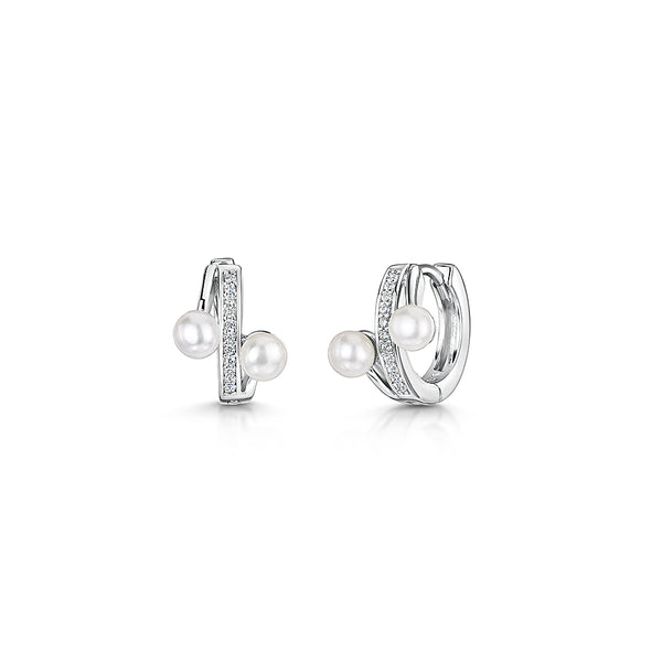 Sterling Silver, Cubic Zirconia & Fresh Water Pearl Huggie Earrings JOOSL by Jenny Brown