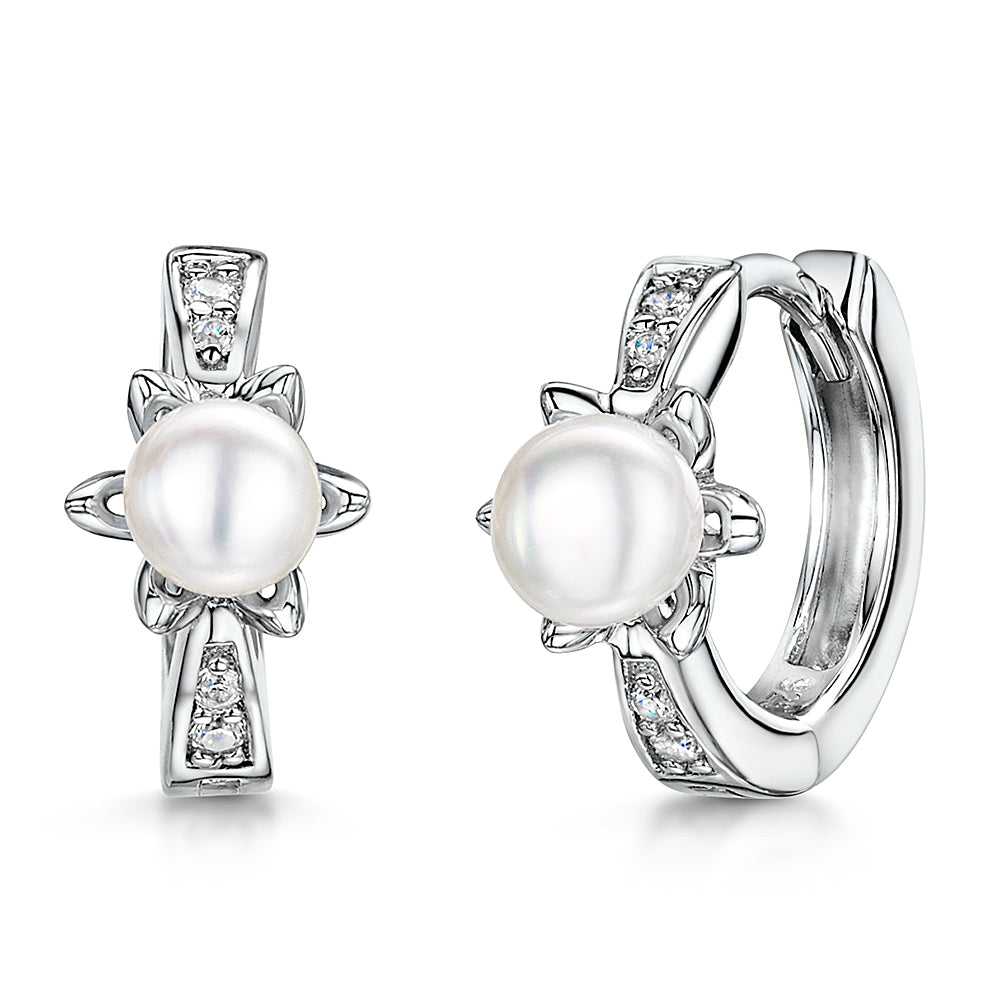 Sterling Silver And Pearl Huggie Hoop Earrings With A Star Shape Setting - JOOLS By Jenny Brown