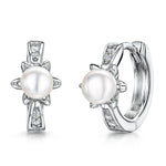 Load image into Gallery viewer, Sterling Silver And Pearl Huggie Hoop Earrings With A Star Shape Setting - JOOLS By Jenny Brown
