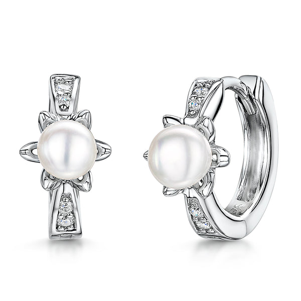 Sterling Silver And Pearl Huggie Hoop Earrings With A Star Shape Setting - JOOLS By Jenny Brown
