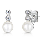 Load image into Gallery viewer, STERLING SILVER AND PEARL EARRINGS SET WITH TWO WHITE ZIRCONIA STONES Earrings - JOOLS By Jenny Brown
