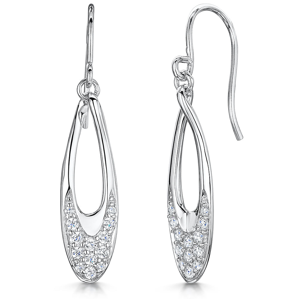 Sterling Silver Open Oval Drop Earrings