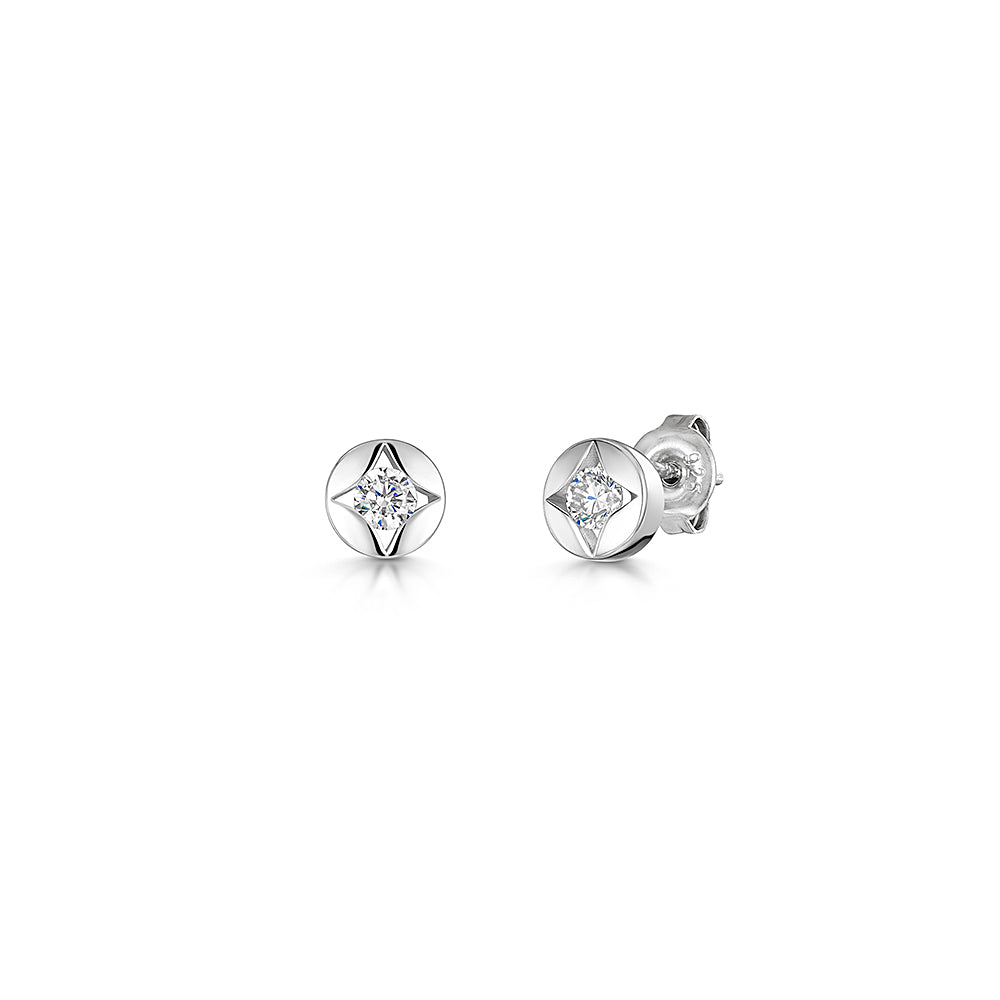 Sterling Silver Round Stud Earring With Star Cutout & Central Cubic Zirconia JOOLS by Jenny Brown