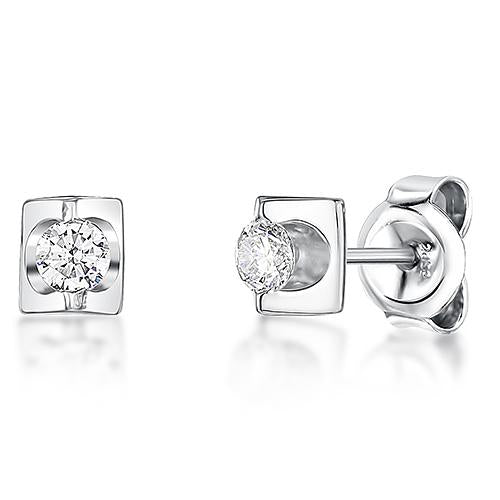 Sterling Silver Small Stud Earrings With A Tension Set CZ - JOOLS By Jenny Brown
