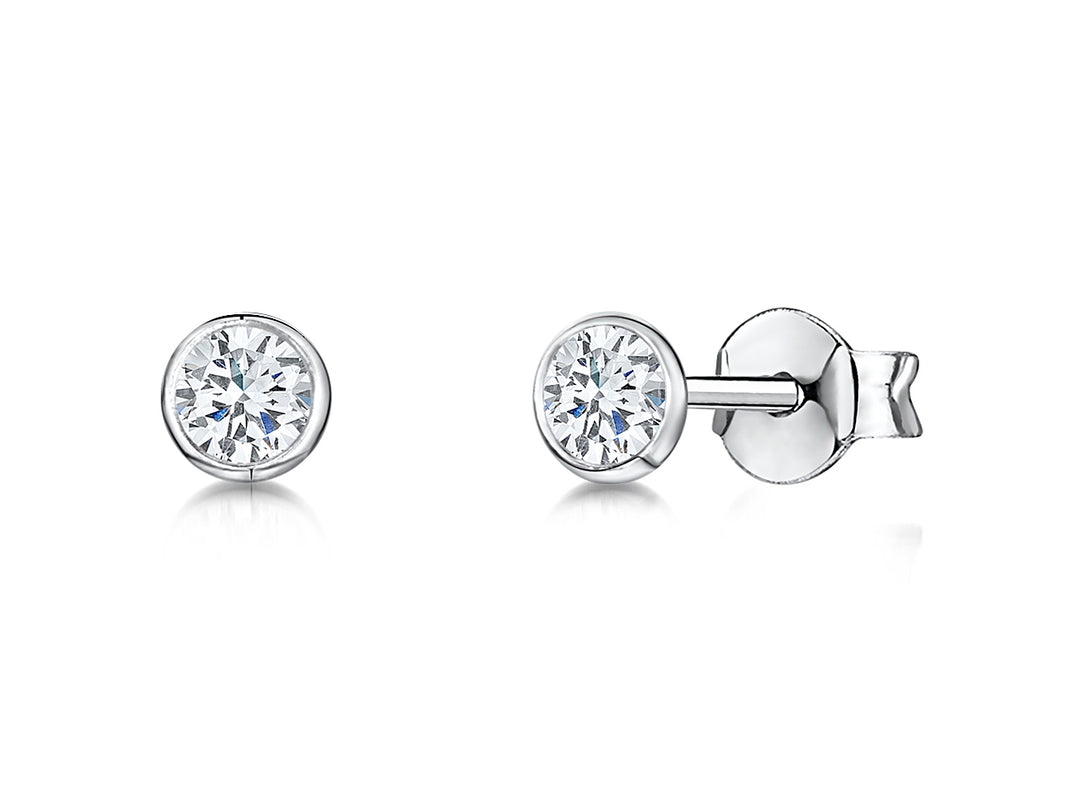Sterling Silver  3mm Cubic Zirconia Rubover Earrings