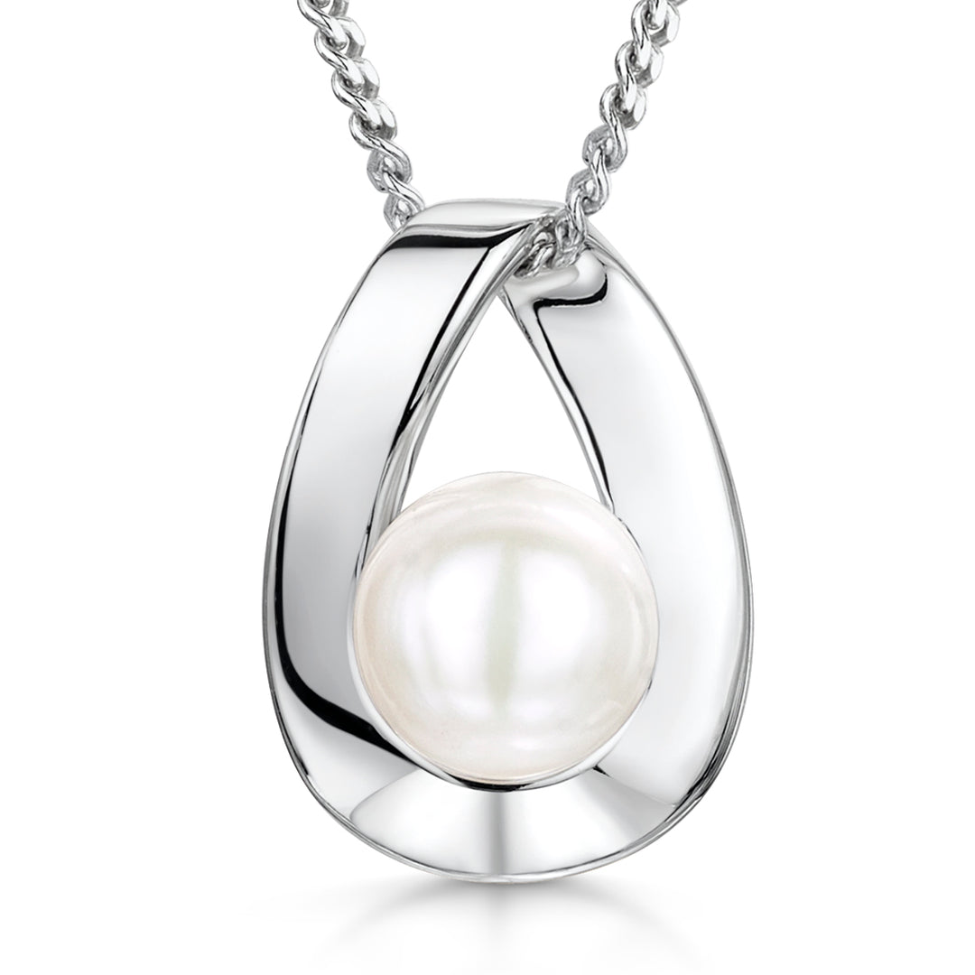 Sterling Silver And  Pearl Pendant In An  Open Loop Setting-JOOLS by Jenny Brown