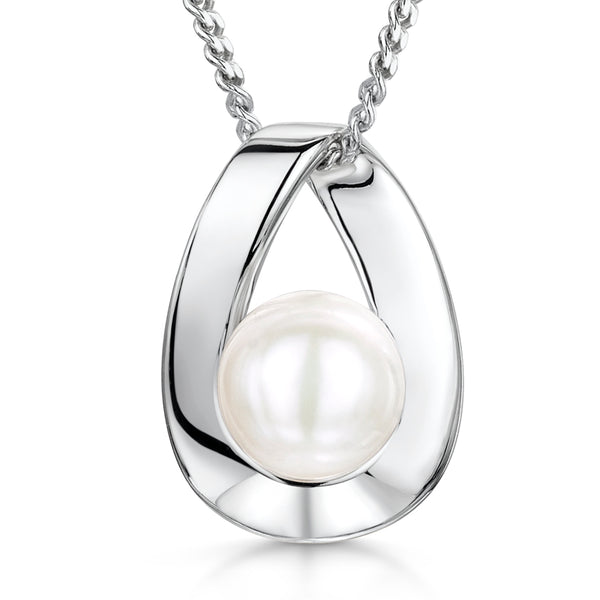 Sterling Silver And  Pearl Pendant In An  Open Loop Setting-JOOLS by Jenny Brown
