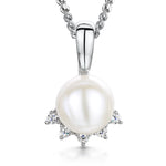 Load image into Gallery viewer, STERLING SILVER  PEARL NECKLACE WITH A FIVE WHITE ZIRCONIA STONE HALO Necklace - JOOLS By Jenny Brown
