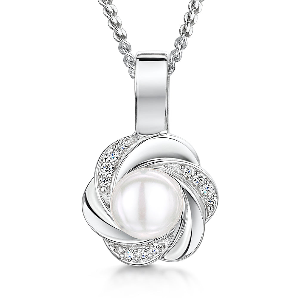 Sterling Silver  Swirl Necklace With A Pearl Centre-JOOLS by Jenny Brown