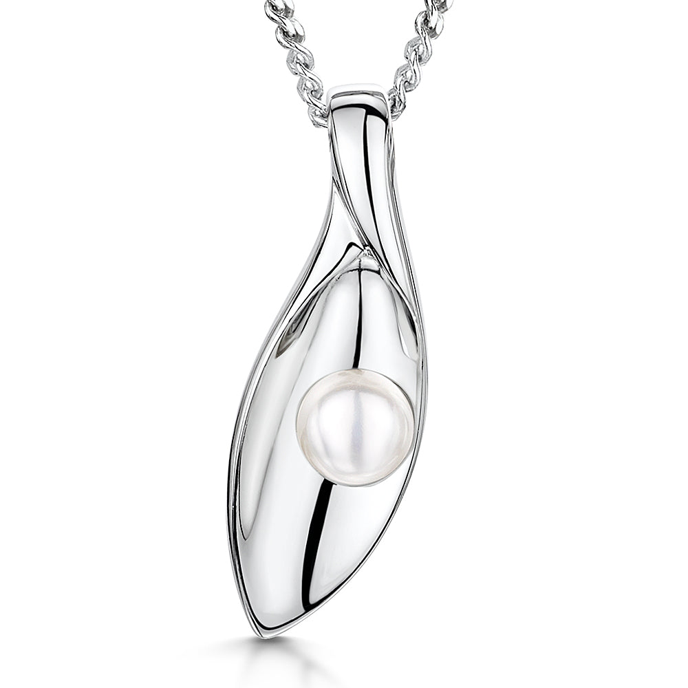 Sterling Silver Pearl Marquise Shape Pendant