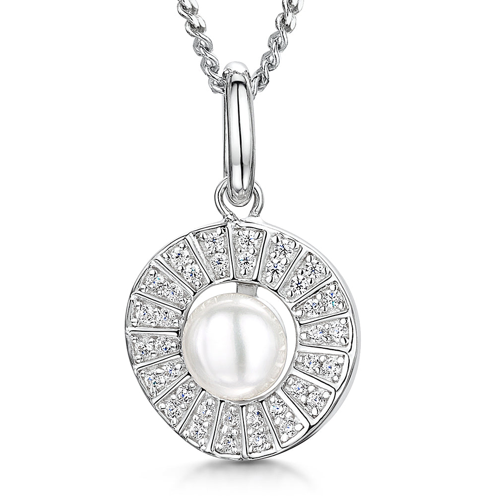 Sterling Silver And Halo Art Deco  Pearl Necklace- JOOLS By Jenny Brown