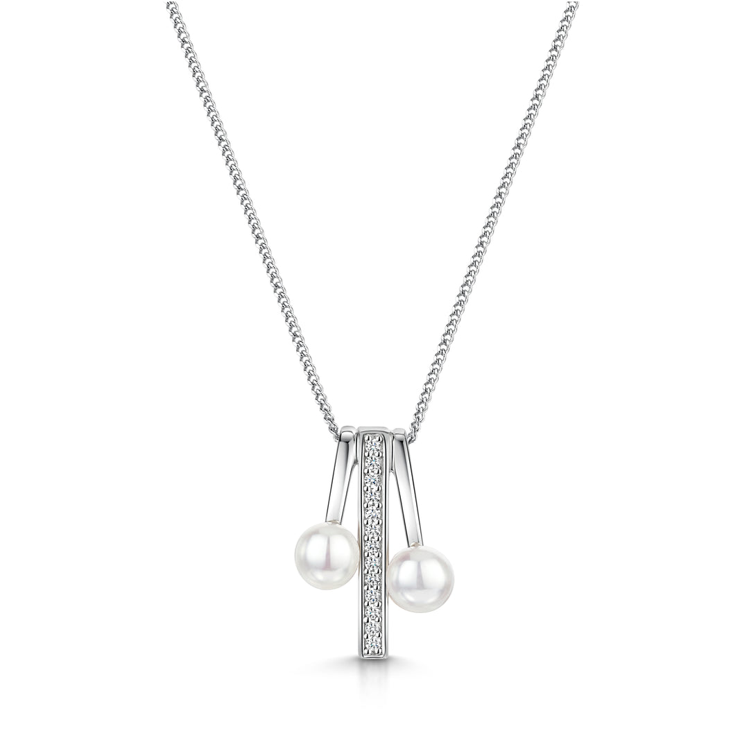Sterling Silver Two Pearl Pendant With Pave Cubic Zirconias JOOLS by Jenny Brown