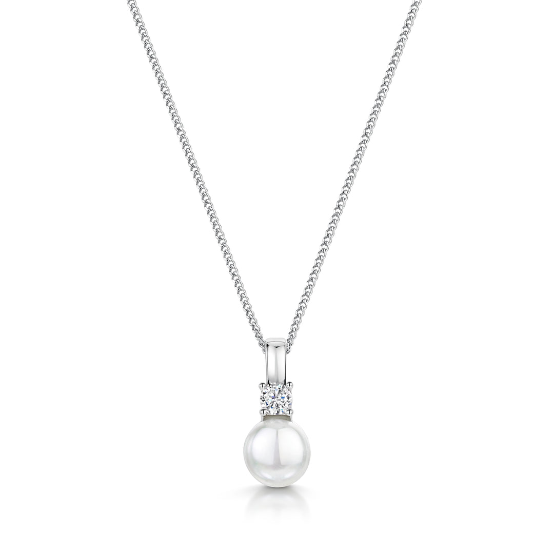 Sterling Silver Pearl Pendant Topped With A Cubic Zirconia-JOOLS by Jenny Brown
