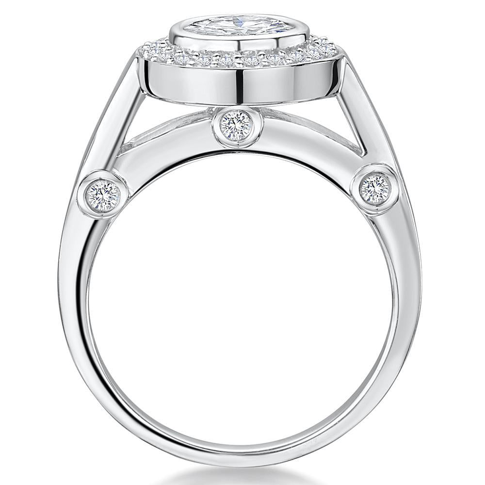 Sterling Silver Halo Ring With A Round Brilliant Cut 1.3 Carat Cubic ZirconiaRings - JOOLS By Jenny Brown