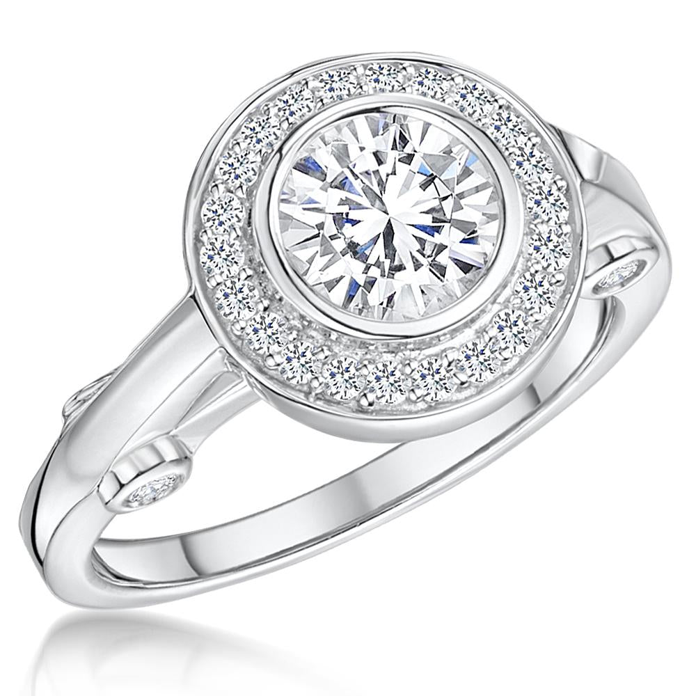Sterling Silver Halo Ring With A Round Brilliant Cut 1.3 Carat Cubic ZirconiaRings - JOOLS By Jenny Brown