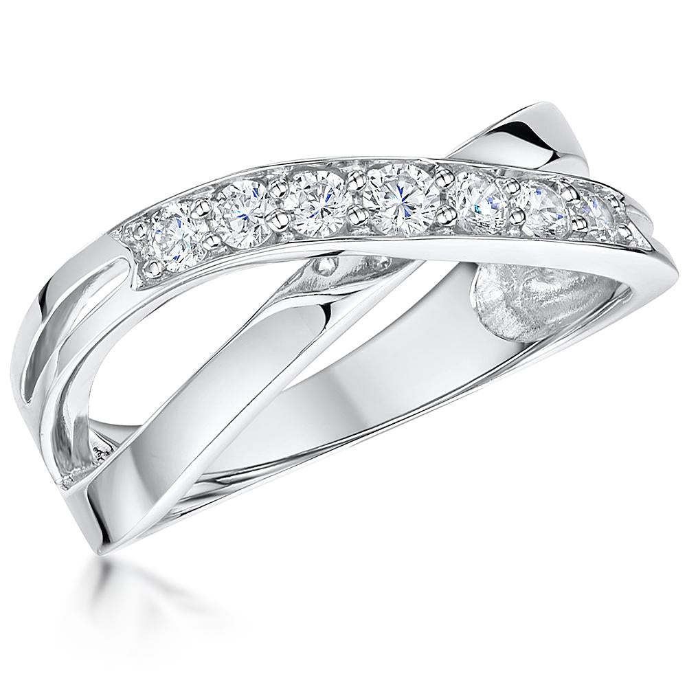 Sterling Silver Cubic Zirconia Crossover Ring