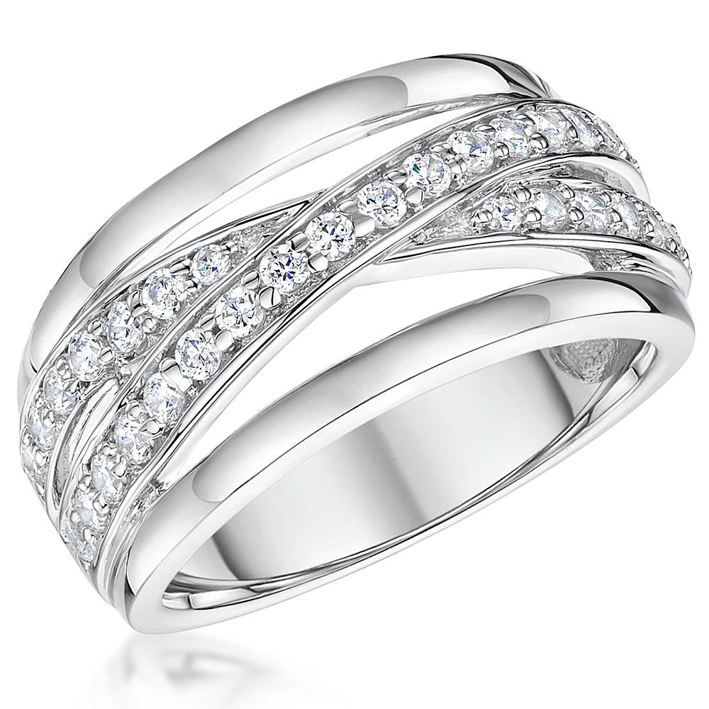Sterling Silver Ring With A  Double Row Of  Cubic Zirconia
