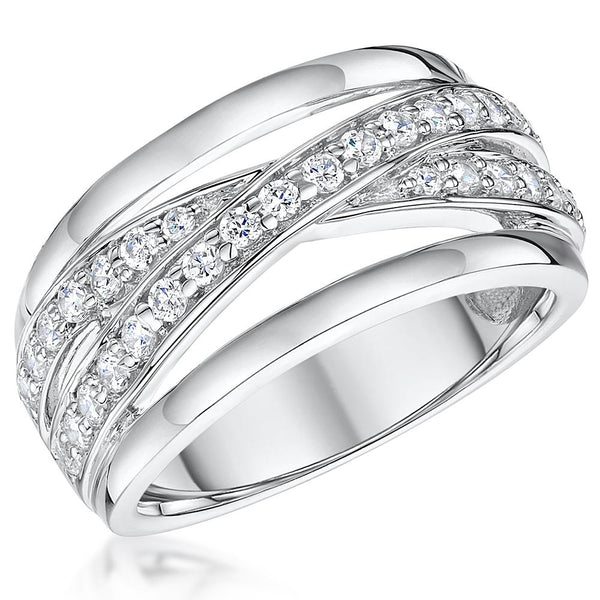 Sterling Silver Ring With A  Double Row Of  Cubic Zirconia