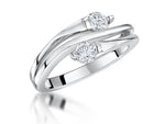 Load image into Gallery viewer, Polished 925 sterling silver bypass ring featuring a double band crossover wave design set with two round brilliant cut cubic zirconia stones.
