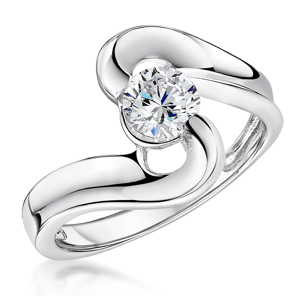 Sterling Silver Twisted Ring With A Single Round Cut Cubic Zirconia Centre Ring - JOOLS By Jenny Brown