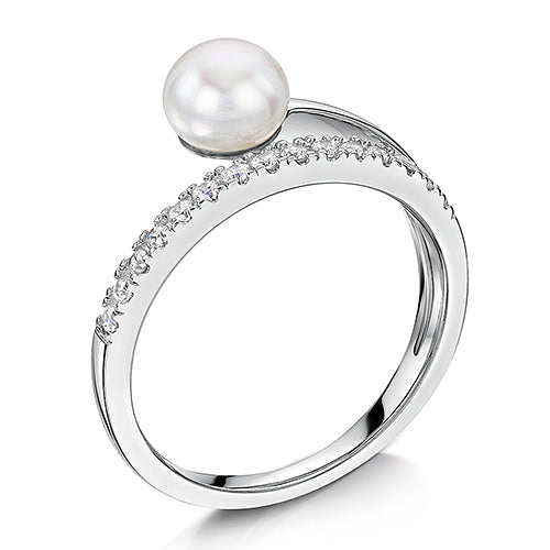 Sterling Silver Ring With Cubic Zirconia Band & Freshwater Pearl-JOOLS by  Jenny Brown