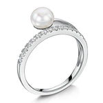 Load image into Gallery viewer, Sterling Silver Ring With Cubic Zirconia Band &amp; Freshwater Pearl-JOOLS by  Jenny Brown
