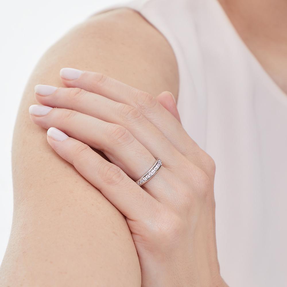 A sterling silver half eternity ring band with channel set cubic zirconia stones-JOOLS by Jenny Brown