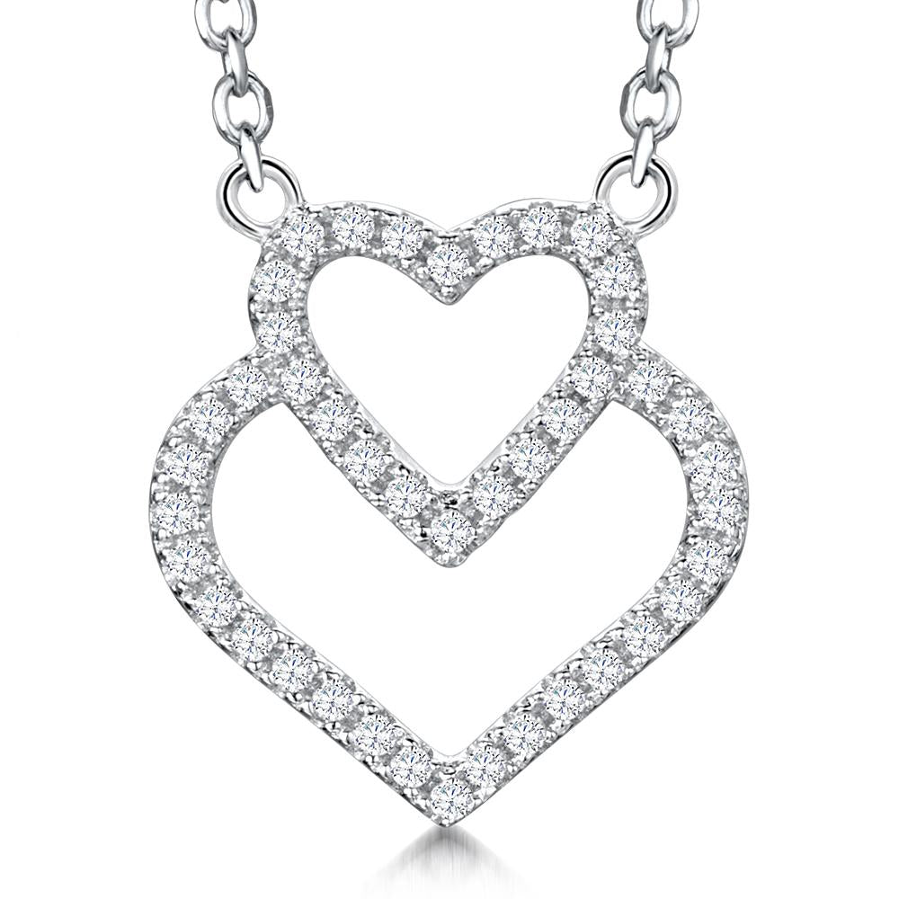 Sterling Silver Double  HeartNecklace With  A Cubic Zirconia Surroundpendants - JOOLS By Jenny Brown
