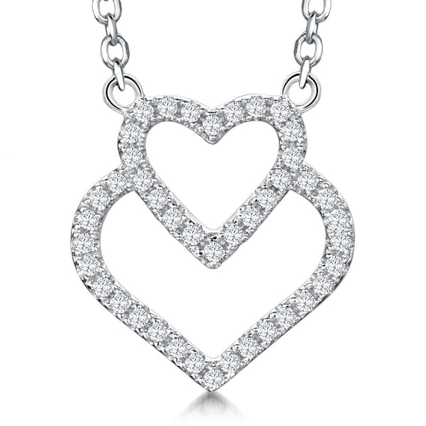 Sterling Silver Double  HeartNecklace With  A Cubic Zirconia Surroundpendants - JOOLS By Jenny Brown
