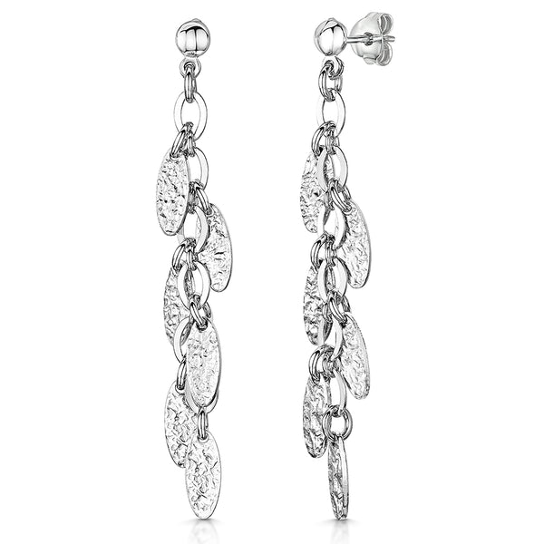 Sterling Silver Hammered Oval Charm Earrings