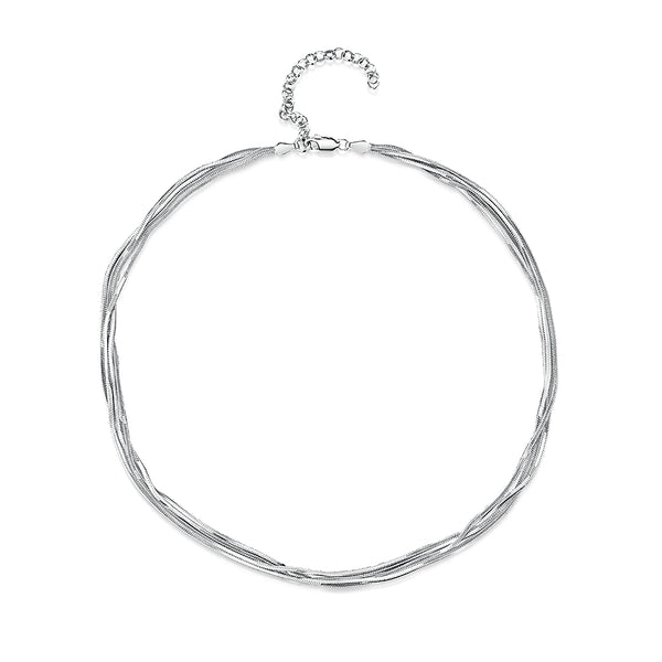 Sterling Silver Full Necklace With 4 Lines Of Diamond Cut Chain